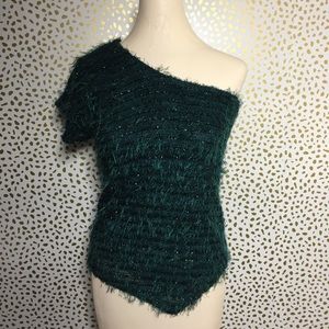 Fuzzy Hunter Green One Shoulder Top